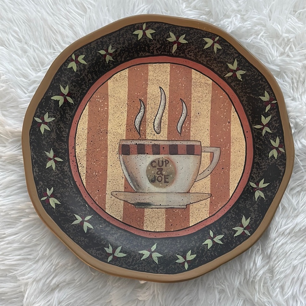Coffee Themed  Decorative plate “Cup a Joe” muted colors in excellent condition